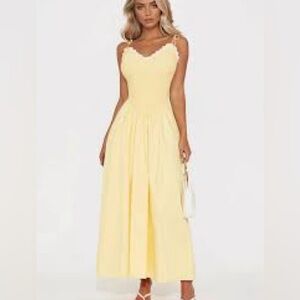 New Fashion Nova Spring Gracie Smocked Poplin Maxi Dress -Yellow Size XL